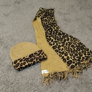 Leopard Print Scarf and Beanie Set